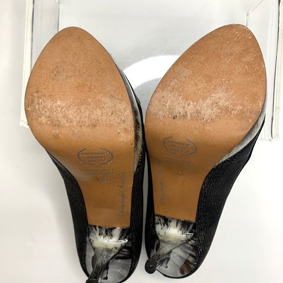 ANGELEIGH ANASTASIO Black Leather Peep Toe Platform Stiletto Sz 8 - Picture 9 of 9